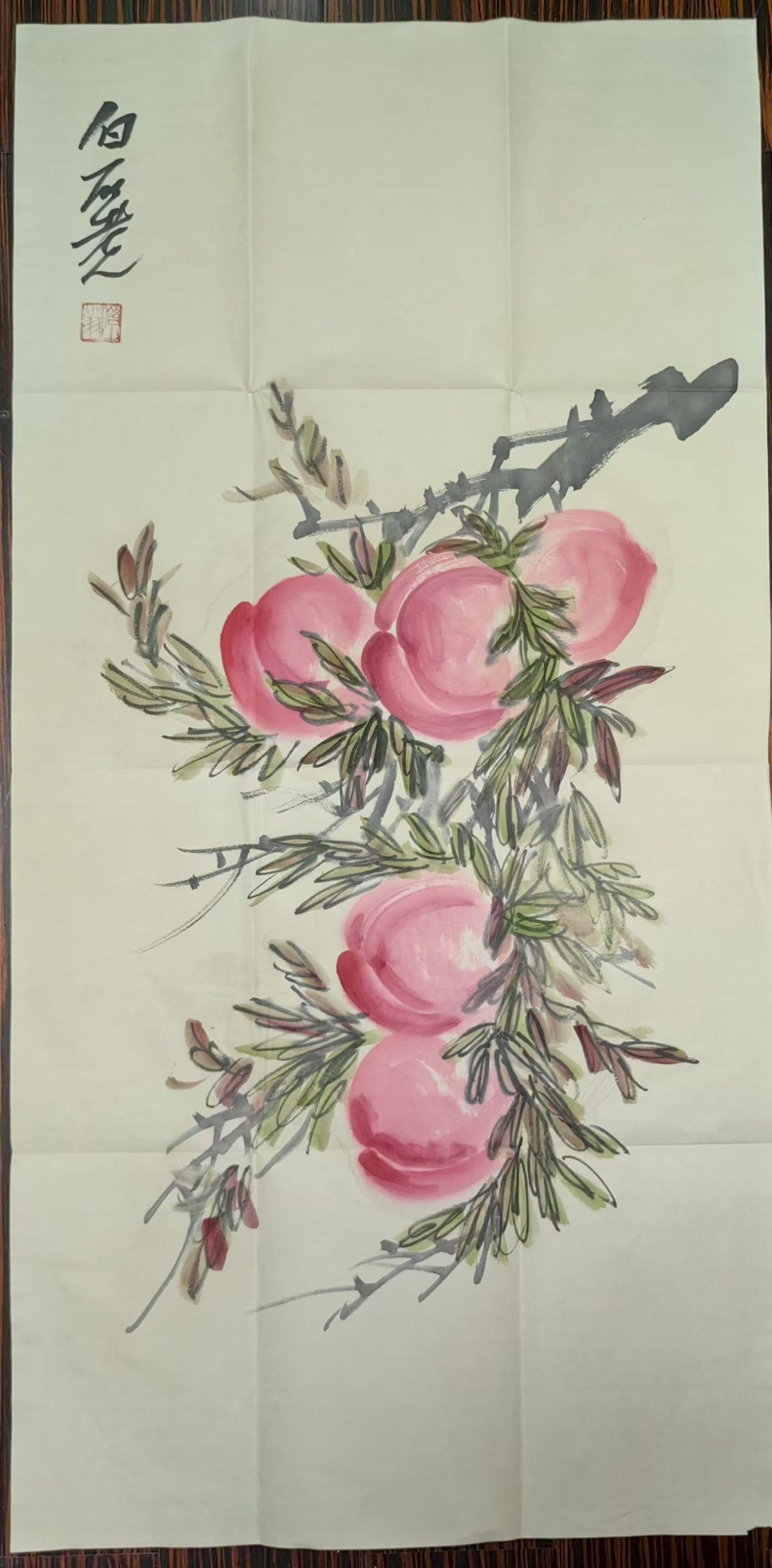 白石老人《寿挑》99cm×50cm华茂艺术品交易平台华茂艺术全球交易平台