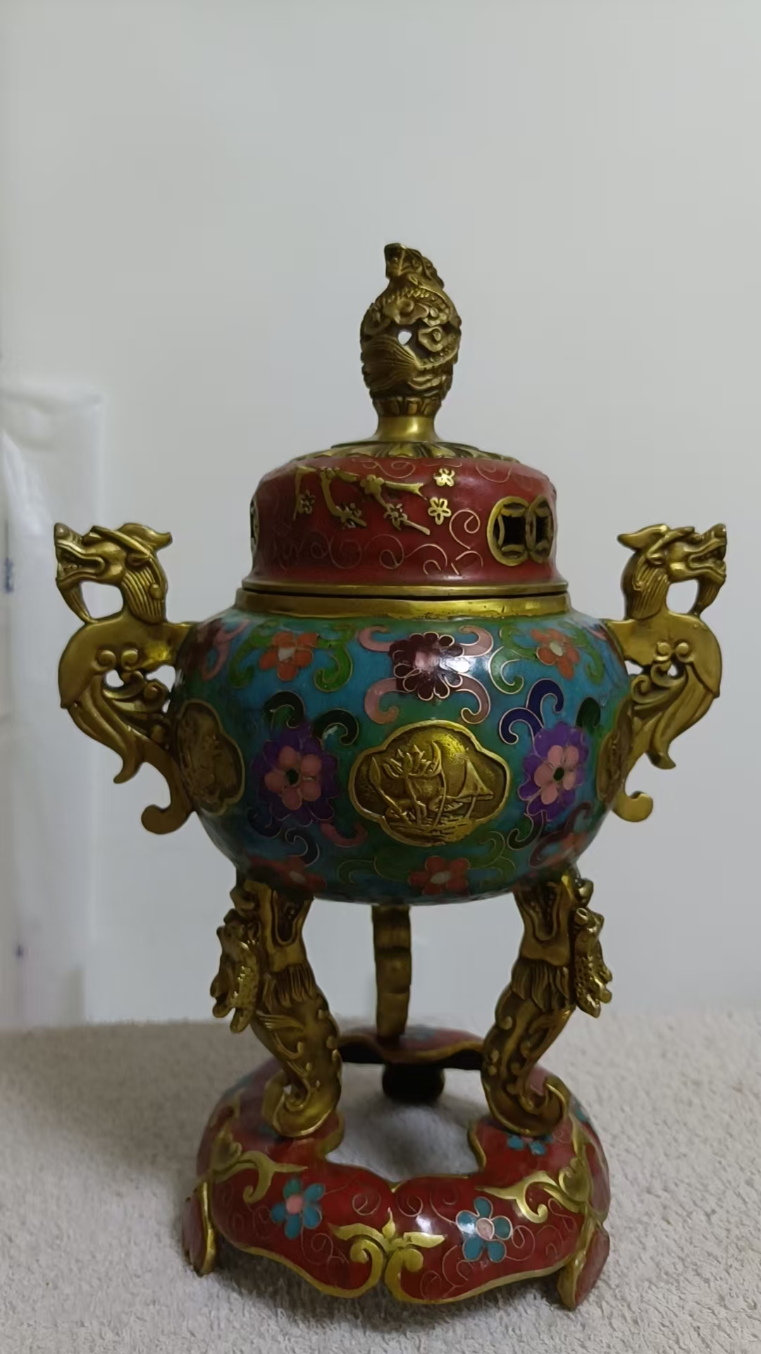 ​​景泰蓝（珐琅彩）三足龙耳香炉华茂艺术品交易平台华茂艺术全球交易平台